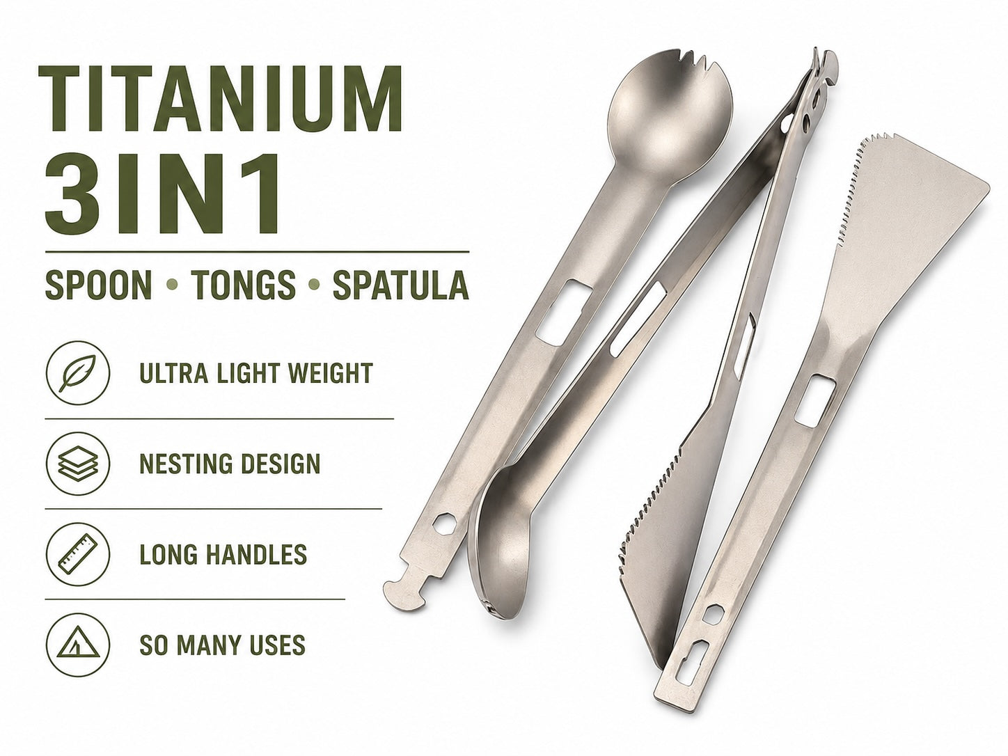 Cooma Titanium 3-IN-1 Spoon Tongs & Spatula Set